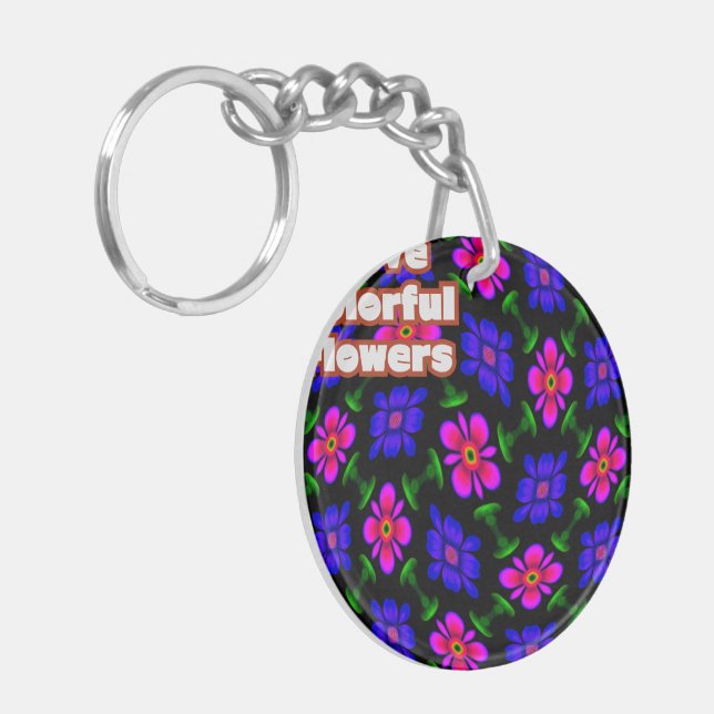 Lovely Pink Flowers Pattern Keychain (Front Left)