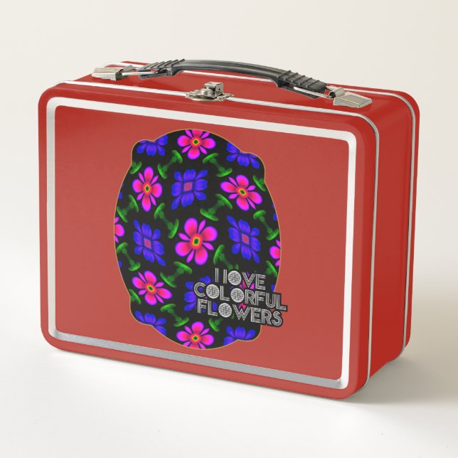 Lovely Pink Flowers Pattern Metal Lunch Box (Front)