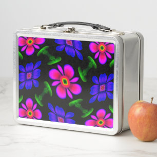 Lovely Pink Flowers Pattern Metal Lunch Box