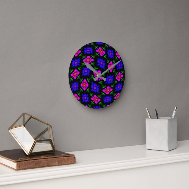 Lovely Pink Flowers Pattern Round Clock (Office)
