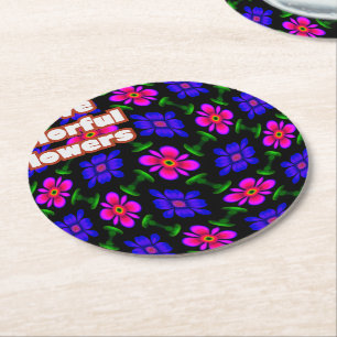 Lovely Pink Flowers Pattern Round Paper Coaster