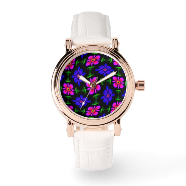 Lovely Pink Flowers Pattern Watch (Front)