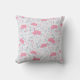 Lovely Pink Flowers Watercolor Ditsy Pattern   Throw Pillow