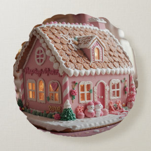lovely pink gingerbread round pillow