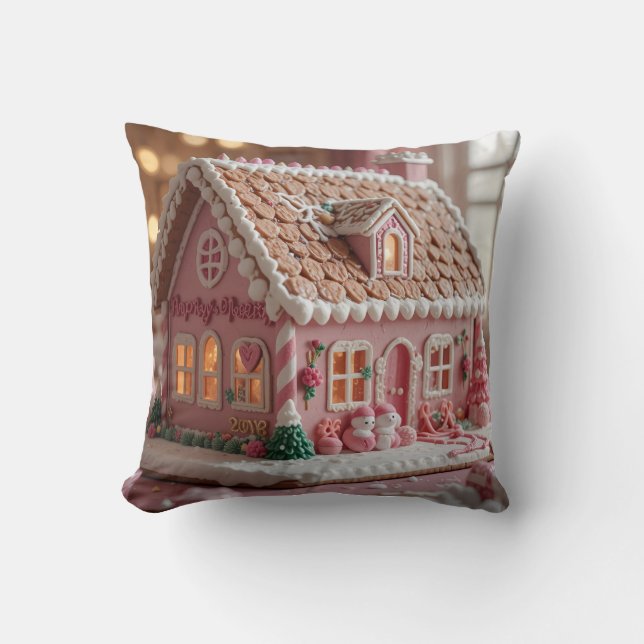 lovely pink gingerbread throw pillow (Front)