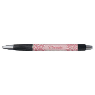 Lovely Pink Giraffe Pattern With Monogram and Name Pen