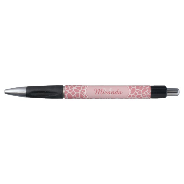 Lovely Pink Giraffe Pattern With Monogram and Name Pen (Front)