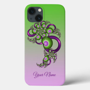 Lovely Pink Green Hearts Abstract Fractal Name iPhone 13 Case