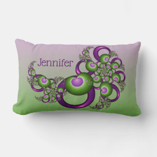 Lovely Pink Green Hearts Abstract Fractal Name Lumbar Pillow