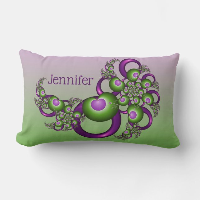 Lovely Pink Green Hearts Abstract Fractal Name Lumbar Pillow (Front)