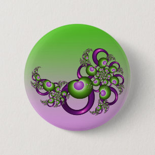 Lovely Pink Green Hearts Modern Abstract Fractal 2 Inch Round Button