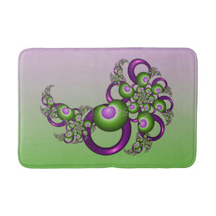 Lovely Pink Green Hearts Modern Abstract Fractal Bath Mat