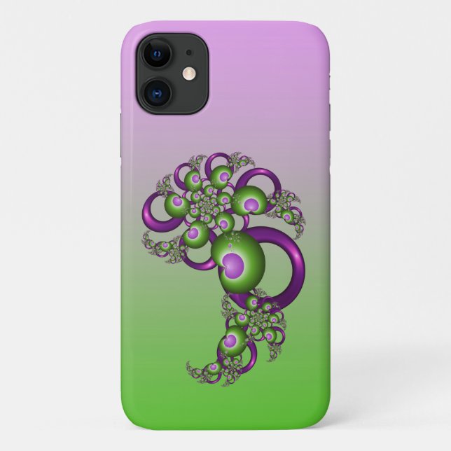 Lovely Pink Green Hearts Modern Abstract Fractal Case-Mate iPhone Case (Back)