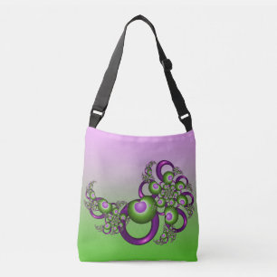 Lovely Pink Green Hearts Modern Abstract Fractal Crossbody Bag