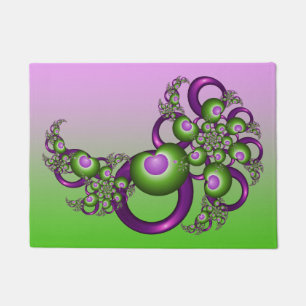 Lovely Pink Green Hearts Modern Abstract Fractal Doormat