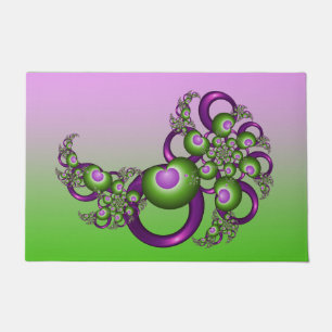 Lovely Pink Green Hearts Modern Abstract Fractal Doormat