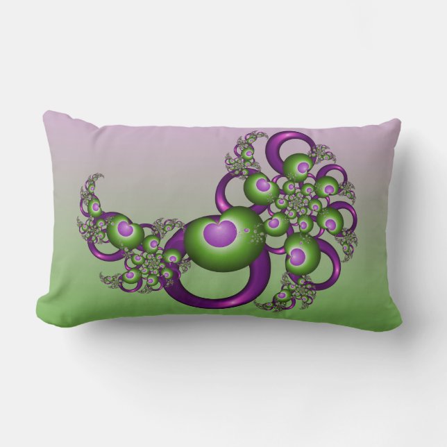 Lovely Pink Green Hearts Modern Abstract Fractal Lumbar Pillow (Front)