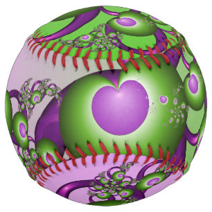 Lovely Pink Green Hearts Modern Abstract Fractal Softball