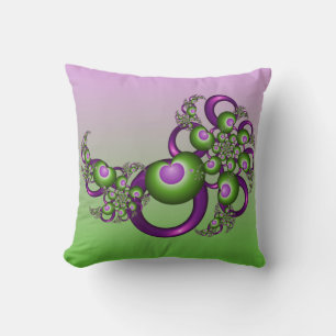 Lovely Pink Green Hearts Modern Abstract Fractal Throw Pillow