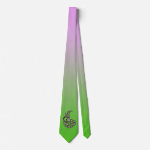 Lovely Pink Green Hearts Modern Abstract Fractal Tie