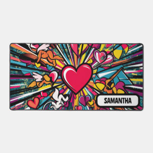 Lovely pink heart personalized name cute  desk mat