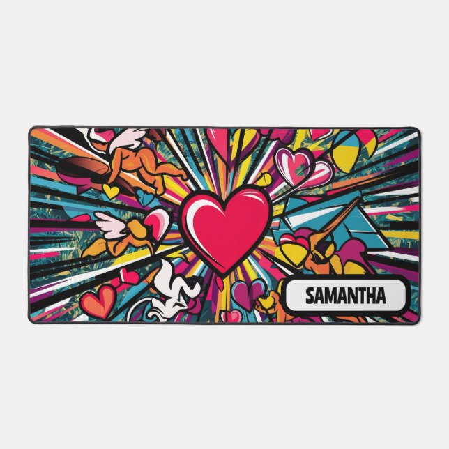 Lovely pink heart personalized name cute  desk mat (Front)