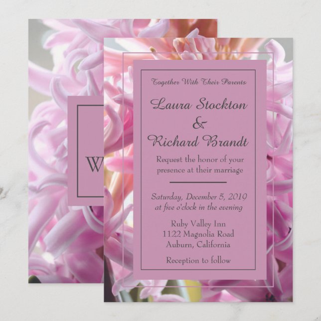 Lovely Pink Hyacinth Wedding Invitation (Front/Back)