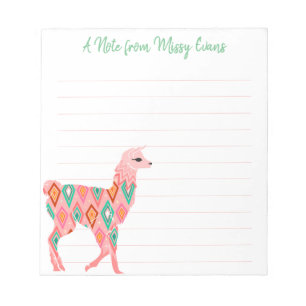 Lovely Pink Llama Personalized Lined Notepad