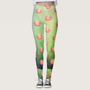 Lovely Pink Lotus Flower Pattern Leggings