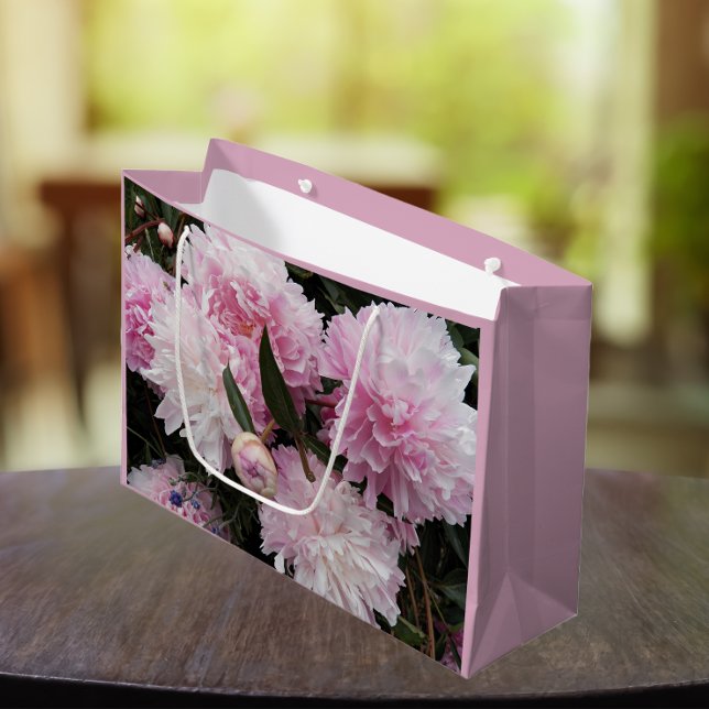 Lovely Pink Peonies Floral Large Gift Bag (In Situ)