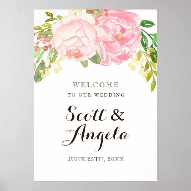 Lovely Pink Peony Welcome Sign (20x28) (Front)