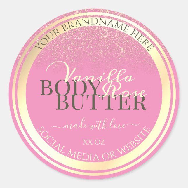 Lovely Pink Product Packaging Labels Gold Frame (Front)