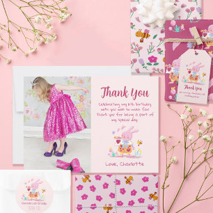 Lovely Pink rabbit Photo Flat Thank You Card