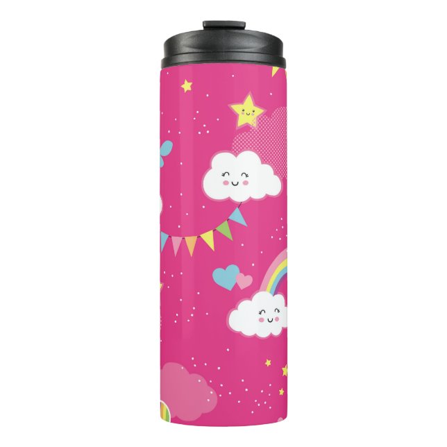 Lovely Pink Rainbow Sky repeating pattern. A seaml Thermal Tumbler (Front)