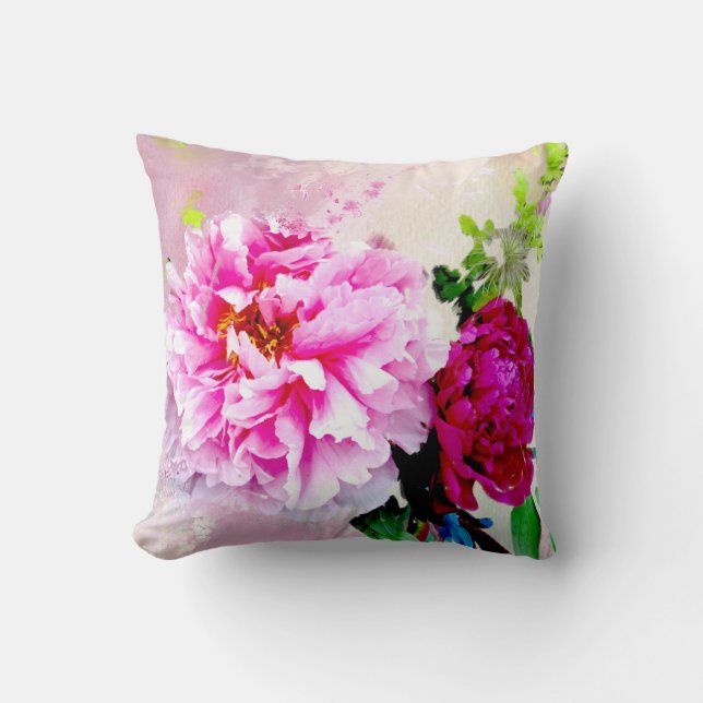 Lovely Pink & Red Peonies Custom Pillow (Front)
