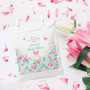 Lovely Pink Rose Floral Golden Bow Baby shower Favour Bag