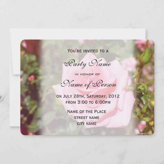 Lovely pink rose flower all party invitations (Front)
