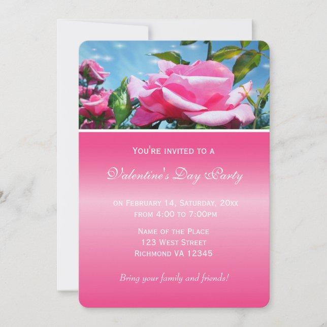 Lovely pink rose flower Valentine's Day party Invitation (Front)