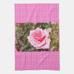 lovely pink rose flower with sweet  hearts kitchen towel