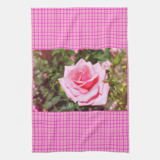 lovely pink rose flower with sweet  hearts kitchen towel
