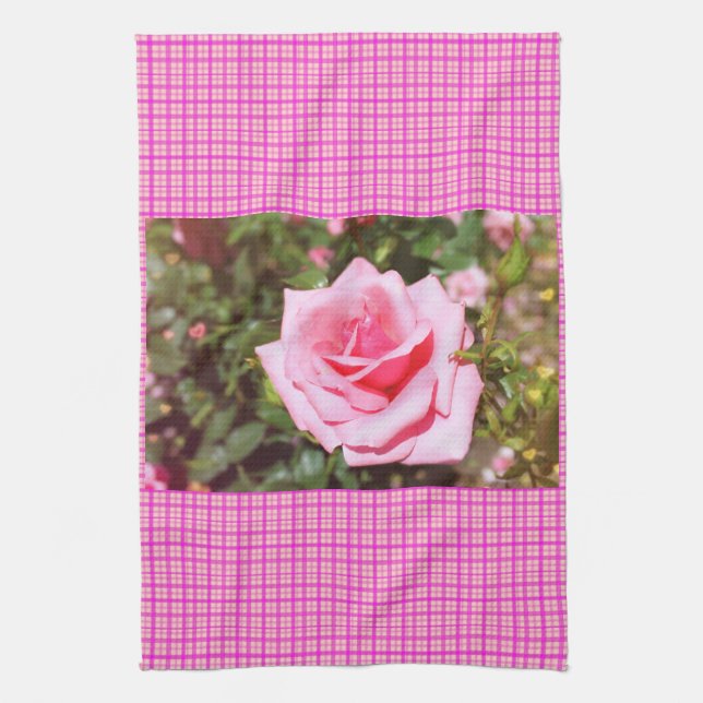 lovely pink rose flower with sweet  hearts kitchen towel (Vertical)