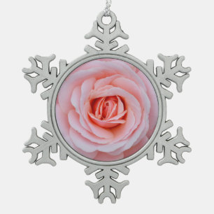 Lovely pink rose snowflake pewter christmas ornament
