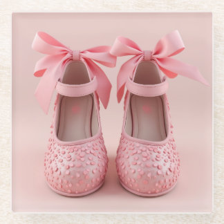 lovely pink shoes glass coaster
