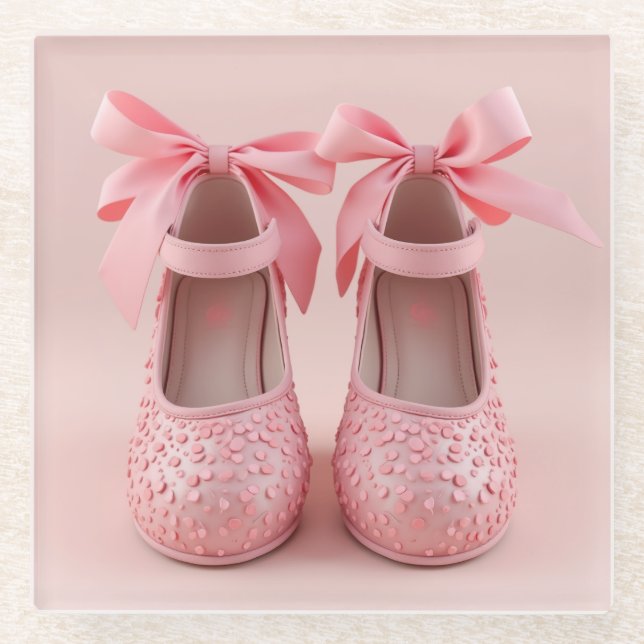 lovely pink shoes glass coaster (Front)