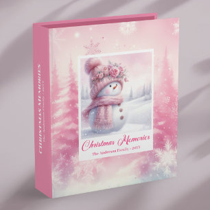Lovely Pink Snowman Cozy Forest Christmas Memory  Binder