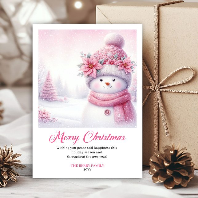 Lovely Pink Snowman Printable Christmas Scene Card (Lovely Pink Snowman Printable Christmas Scene Greeting Card

)