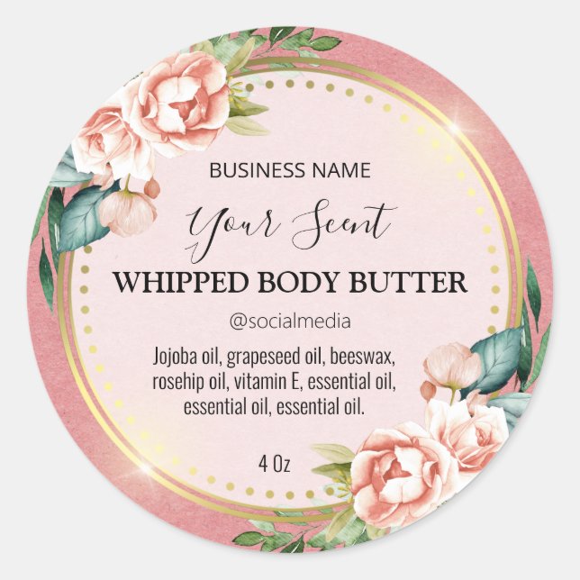 Lovely Pink Vintage Pastel Rose Body Butter Labels (Front)