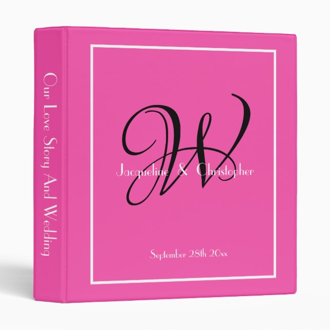 Lovely Pink Wedding Chic Black Initial White Font Binder (Front/Spine)