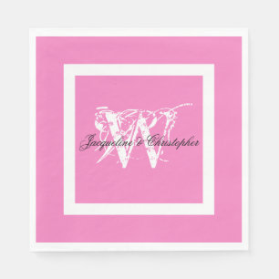 Lovely Pink Wedding Chic White Monogram Paper Napkin