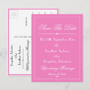 Lovely Pink Wedding White Script 'Save The Date' Invitation Postcard